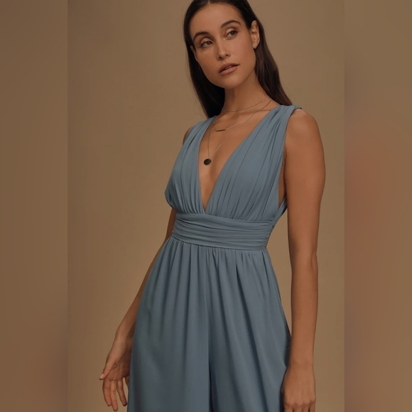 Lulu's Divine Muse Slate Blue Wide-Leg Jumpsuit - Picture 4 of 12